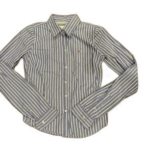 Hollister Women's Button Front Preppy Shirt Blue‎ White Size Medium